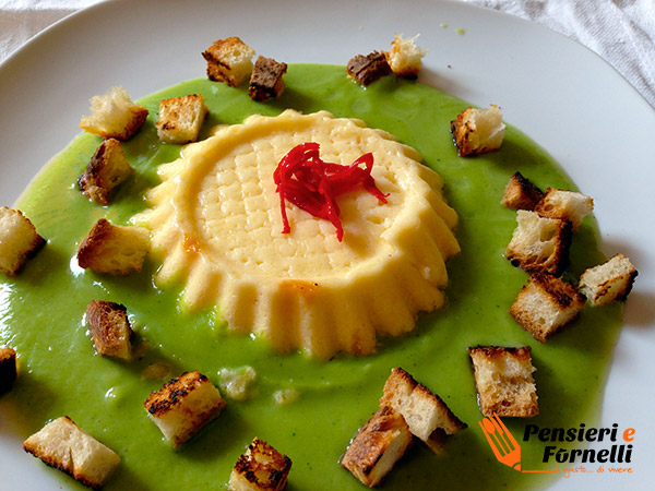 Flan di pecorino su crema di broccoli