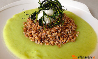 Farro, crema di zucchine e formaggio magro